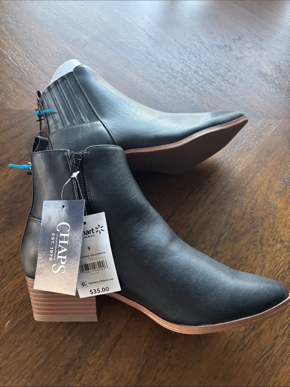 Chaps Black Ankle Booties with Stacked Heel
